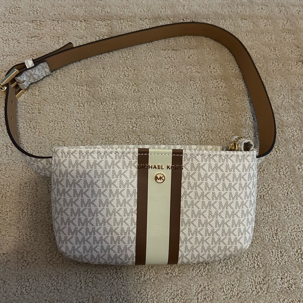Michael Kors White and Brown Belt Bag